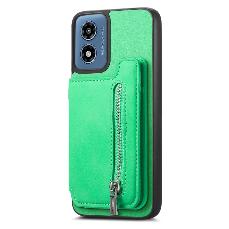 For Motorola Moto G Play 2024 4G Retro MagSafe Zipper Wallet Card Bag Back Phone Case