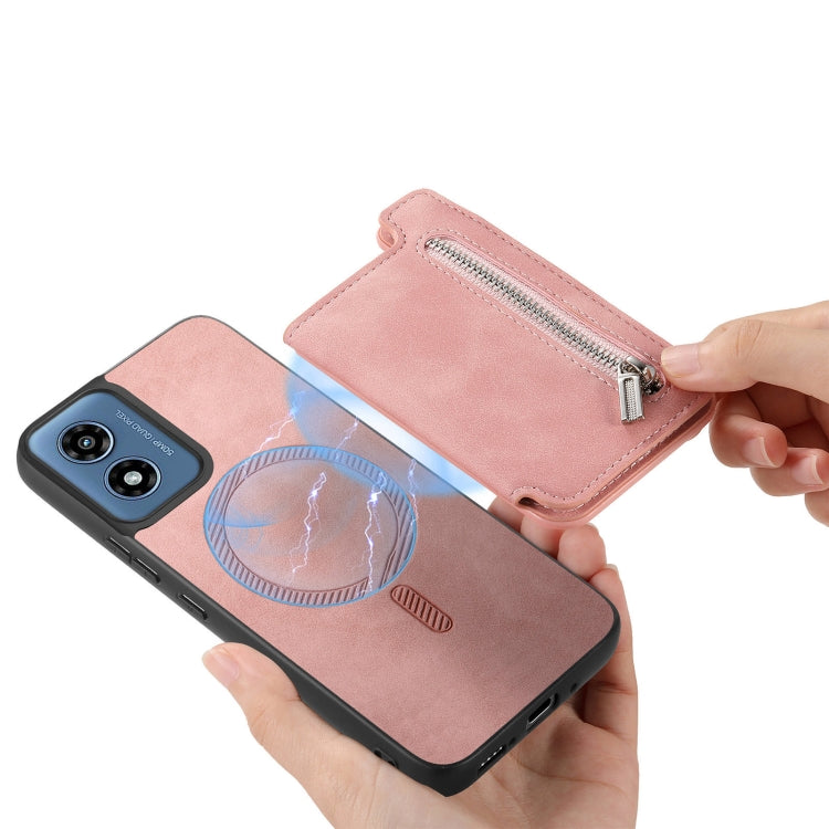For Motorola Moto G Power 2024 5G Retro MagSafe Zipper Wallet Card Bag Back Phone Case