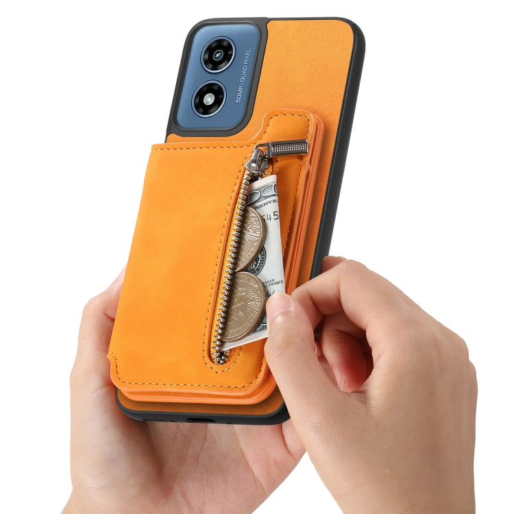 For Motorola Moto G35 Retro MagSafe Zipper Wallet Card Bag Back Phone Case