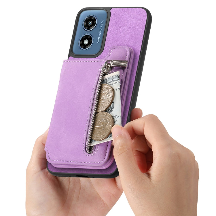 For Motorola Moto G35 Retro MagSafe Zipper Wallet Card Bag Back Phone Case