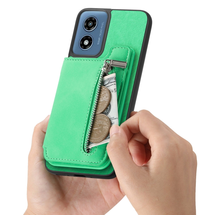For Motorola Moto G35 Retro MagSafe Zipper Wallet Card Bag Back Phone Case