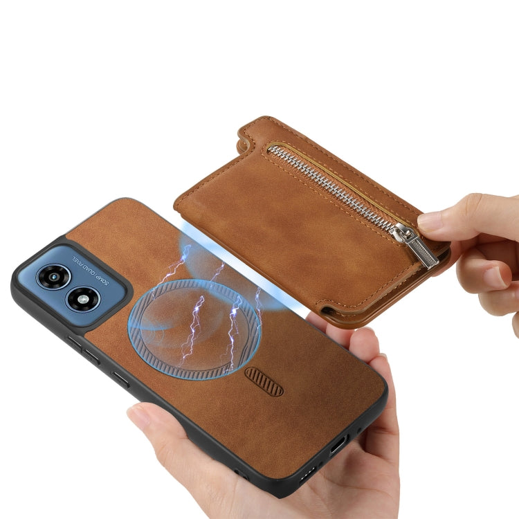 For Motorola Moto G35 Retro MagSafe Zipper Wallet Card Bag Back Phone Case
