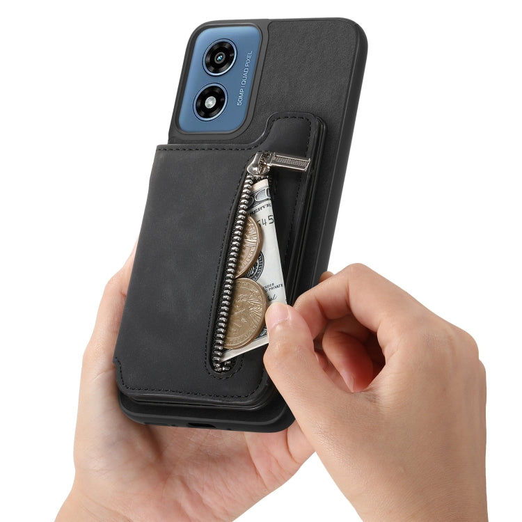 For Motorola Moto G35 Retro MagSafe Zipper Wallet Card Bag Back Phone Case