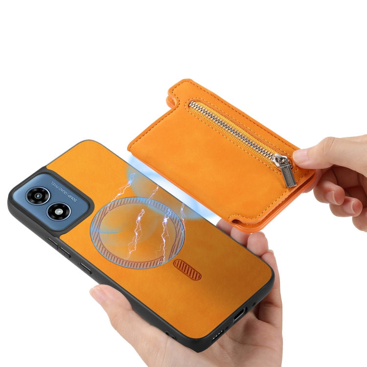 For Motorola Moto G55 Retro MagSafe Zipper Wallet Card Bag Back Phone Case