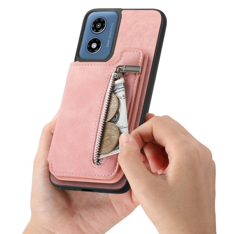 For Motorola Moto G55 Retro MagSafe Zipper Wallet Card Bag Back Phone Case