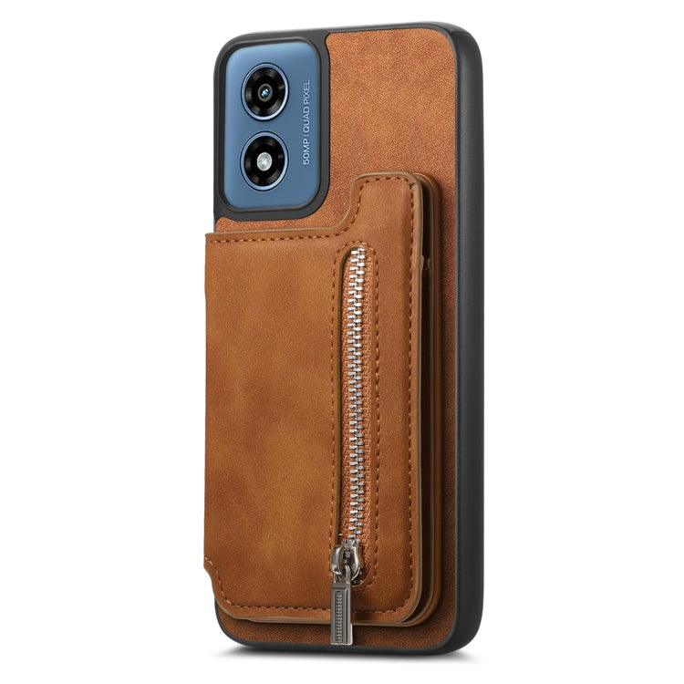For Motorola Moto G55 Retro MagSafe Zipper Wallet Card Bag Back Phone Case