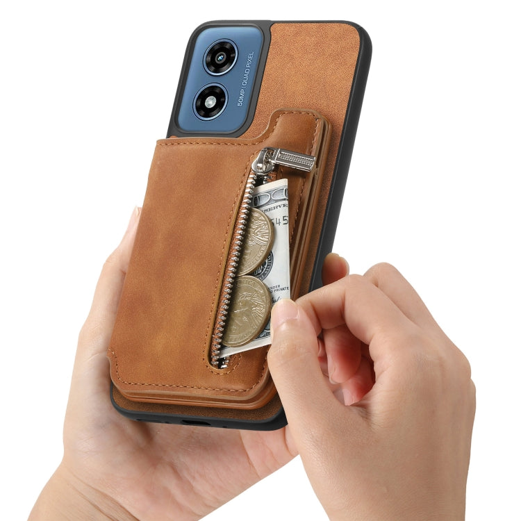 For Motorola Moto G55 Retro MagSafe Zipper Wallet Card Bag Back Phone Case