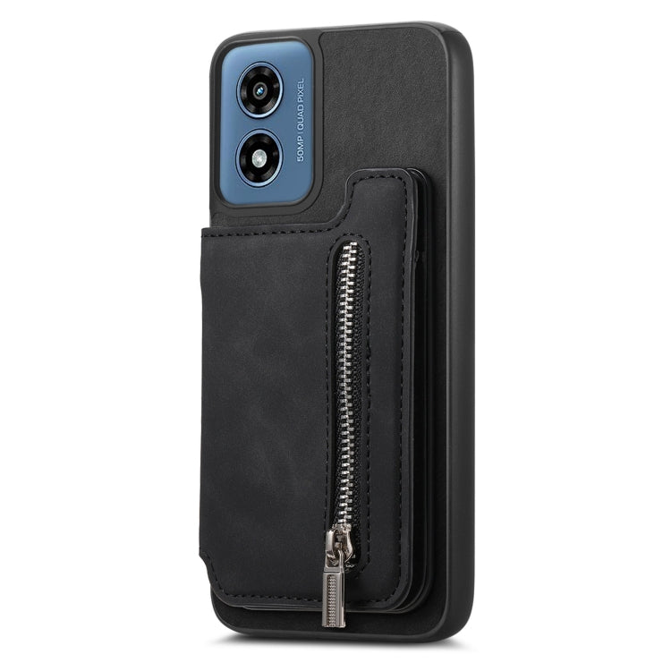 For Motorola Moto G55 Retro MagSafe Zipper Wallet Card Bag Back Phone Case