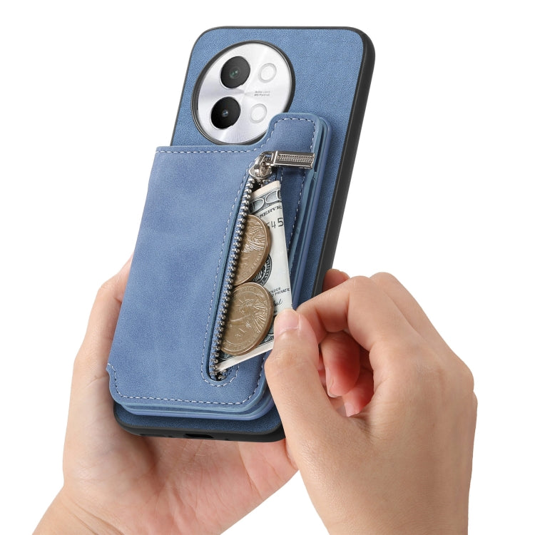 For vivo S18e 5G Retro MagSafe Zipper Wallet Card Bag Back Phone Case