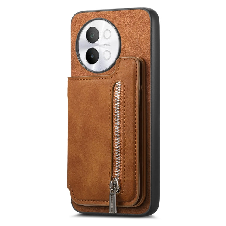 For vivo X100 Pro 5G Retro MagSafe Zipper Wallet Card Bag Back Phone Case