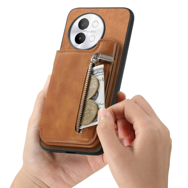 For vivo X100 5G Retro MagSafe Zipper Wallet Card Bag Back Phone Case