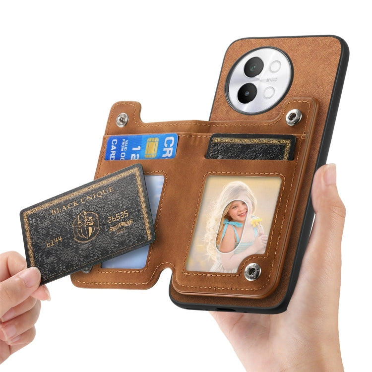 For vivo iQOO 12 5G Retro MagSafe Zipper Wallet Card Bag Back Phone Case