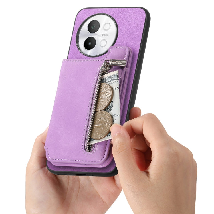 For vivo iQOO 11 Pro 5G Retro MagSafe Zipper Wallet Card Bag Back Phone Case