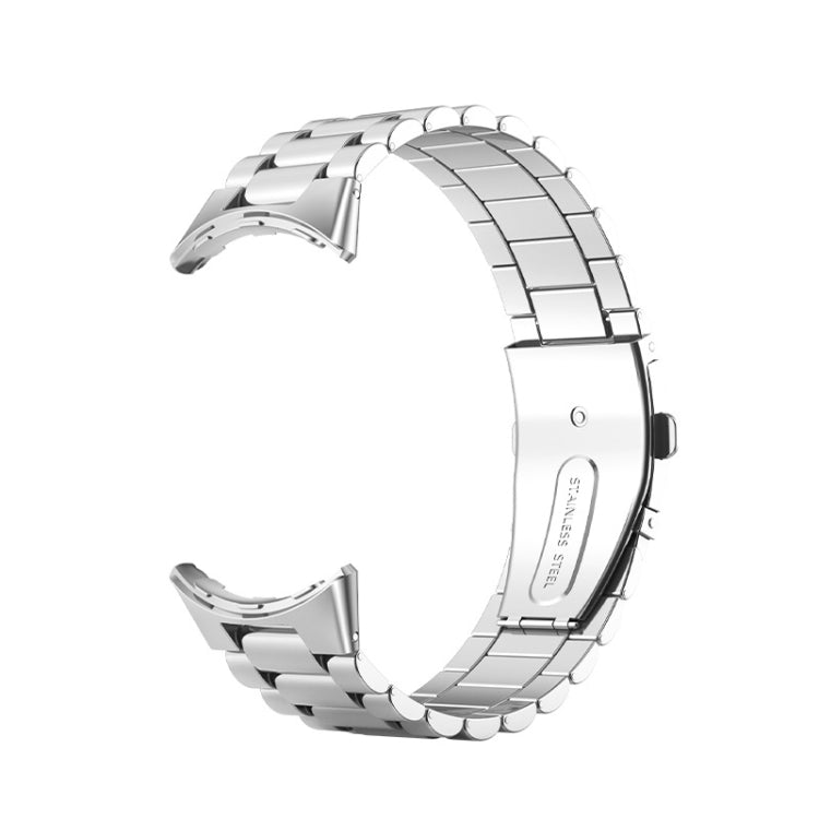 For Google Pixel Watch 4 / Watch 3 45mm Three Beads Stainless Steel Folding Buckle Integrated Watch Band