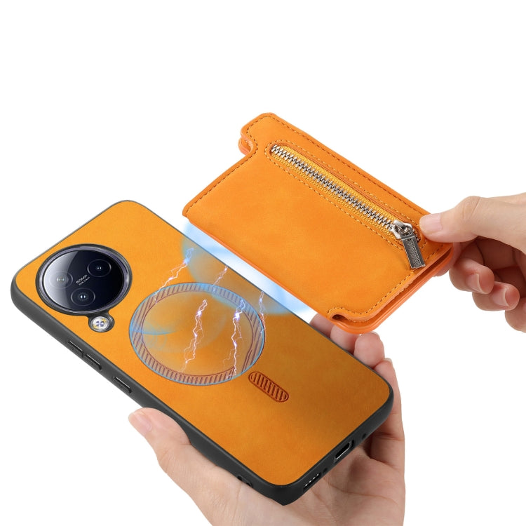 For Redmi A3 Retro MagSafe Zipper Wallet Card Bag Back Phone Case