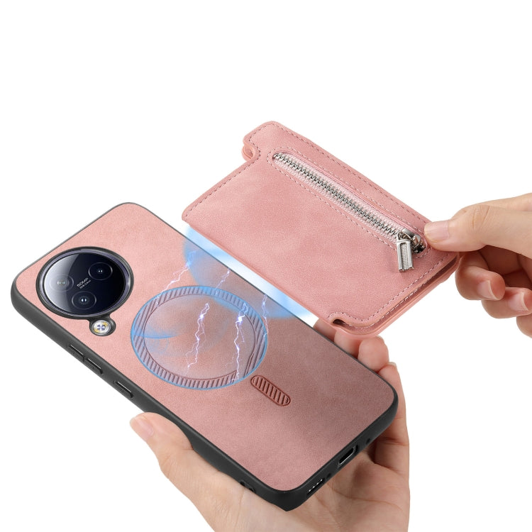 For Redmi A3 Retro MagSafe Zipper Wallet Card Bag Back Phone Case