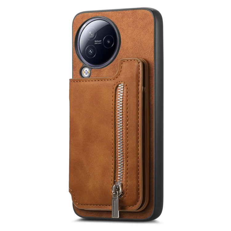 For Redmi A3 Retro MagSafe Zipper Wallet Card Bag Back Phone Case