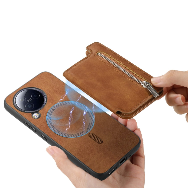 For Redmi A3 Retro MagSafe Zipper Wallet Card Bag Back Phone Case