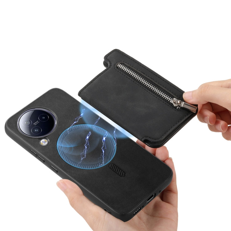 For Redmi A3 Retro MagSafe Zipper Wallet Card Bag Back Phone Case