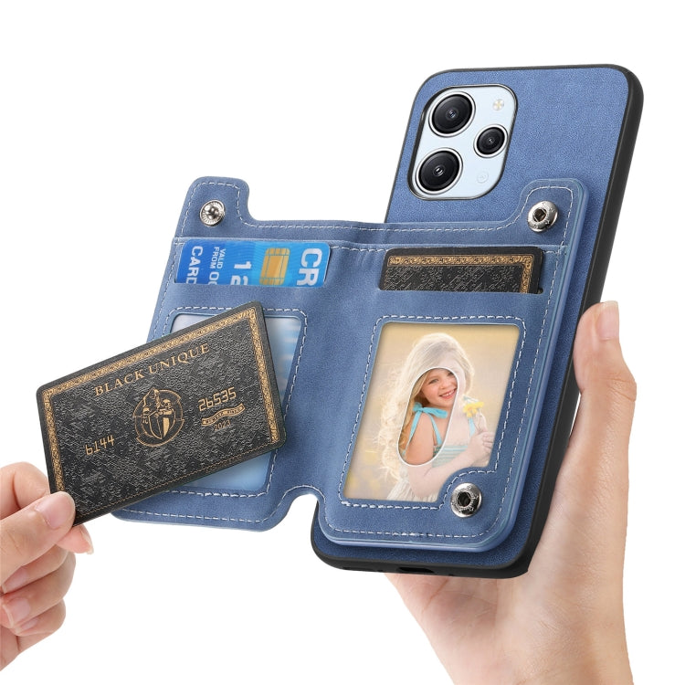 For Redmi Note 13 4G Retro MagSafe Zipper Wallet Card Bag Back Phone Case
