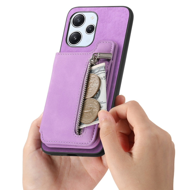 For Redmi Note 13 4G Retro MagSafe Zipper Wallet Card Bag Back Phone Case