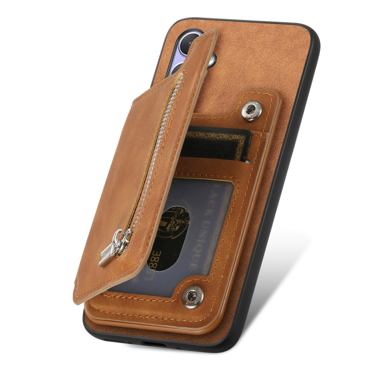 For Redmi Note 13 5G Retro MagSafe Zipper Wallet Card Bag Back Phone Case