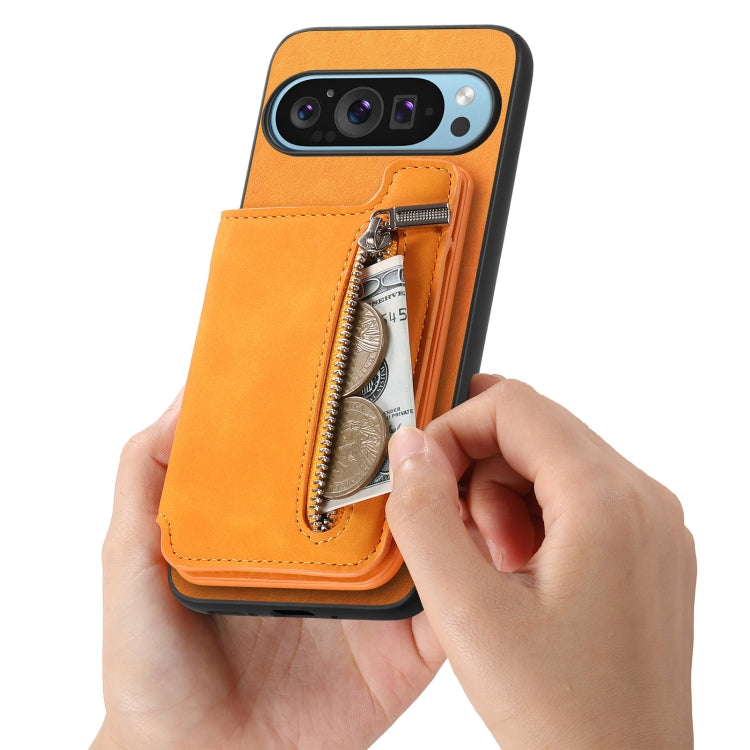 For Google Pixel 8a Retro MagSafe Zipper Wallet Card Bag Back Phone Case