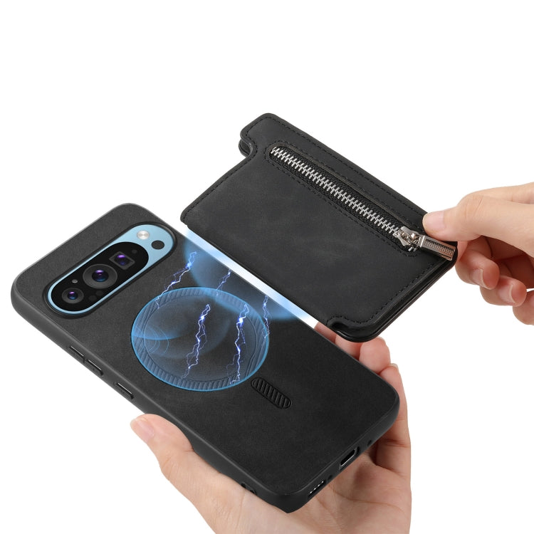For Google Pixel 8a Retro MagSafe Zipper Wallet Card Bag Back Phone Case