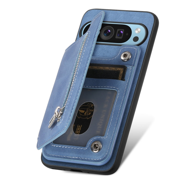For Google Pixel 8 Pro Retro MagSafe Zipper Wallet Card Bag Back Phone Case