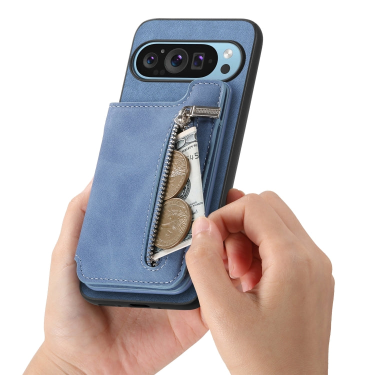 For Google Pixel 8 Pro Retro MagSafe Zipper Wallet Card Bag Back Phone Case