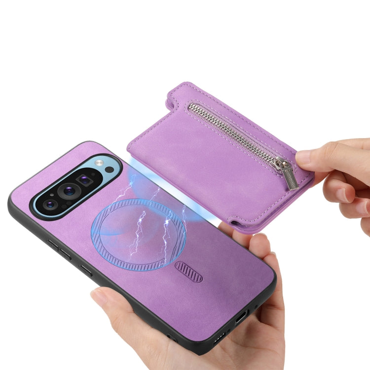 For Google Pixel 8 Pro Retro MagSafe Zipper Wallet Card Bag Back Phone Case