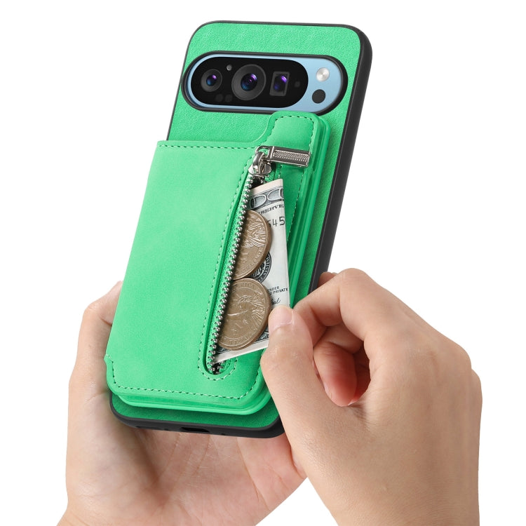 For Google Pixel 8 Pro Retro MagSafe Zipper Wallet Card Bag Back Phone Case