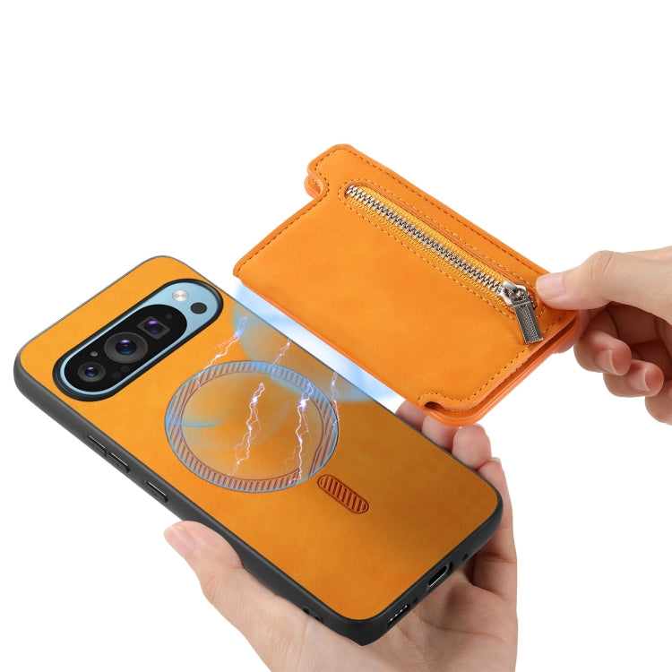 For Google Pixel 8 Retro MagSafe Zipper Wallet Card Bag Back Phone Case