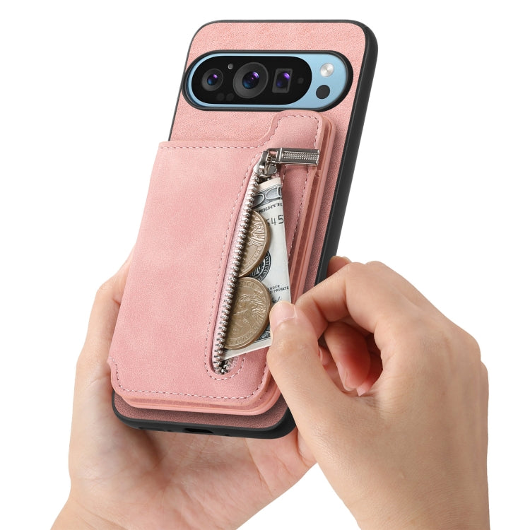 For Google Pixel 8 Retro MagSafe Zipper Wallet Card Bag Back Phone Case