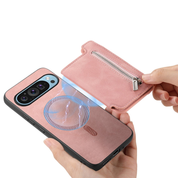 For Google Pixel 8 Retro MagSafe Zipper Wallet Card Bag Back Phone Case