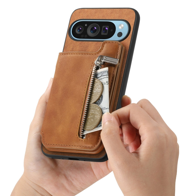 For Google Pixel 8 Retro MagSafe Zipper Wallet Card Bag Back Phone Case