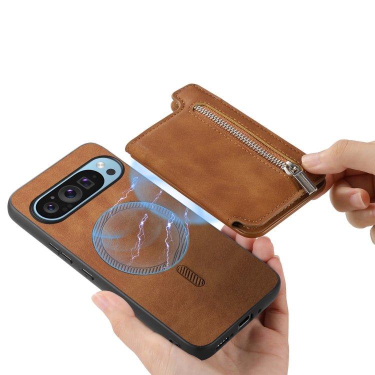 For Google Pixel 8 Retro MagSafe Zipper Wallet Card Bag Back Phone Case