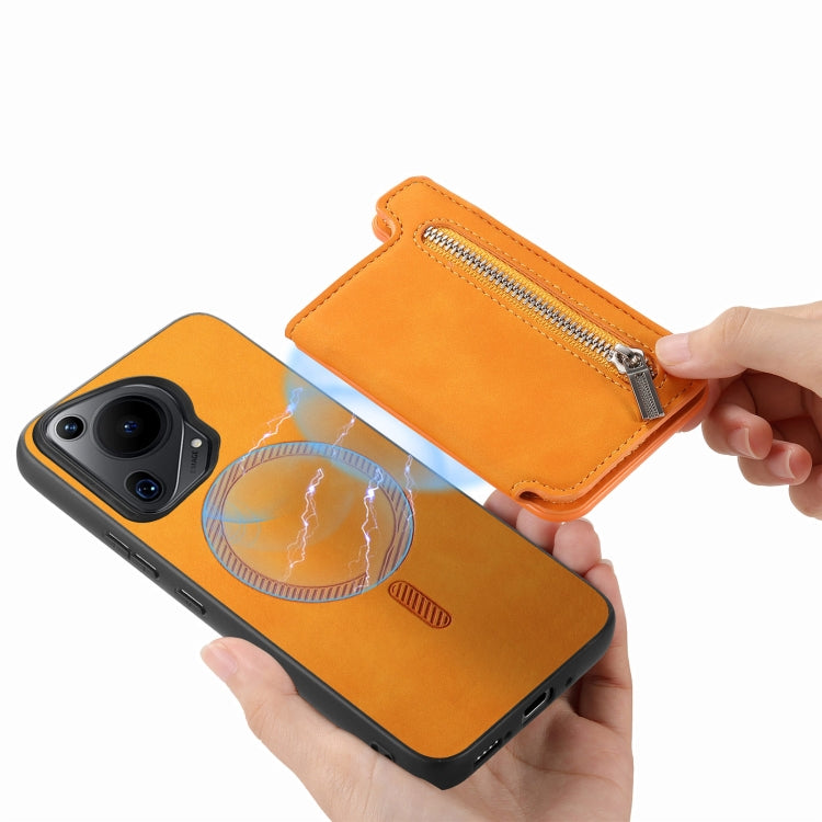 For Huawei Pura 70 Ultra Retro MagSafe Zipper Wallet Card Bag Back Phone Case
