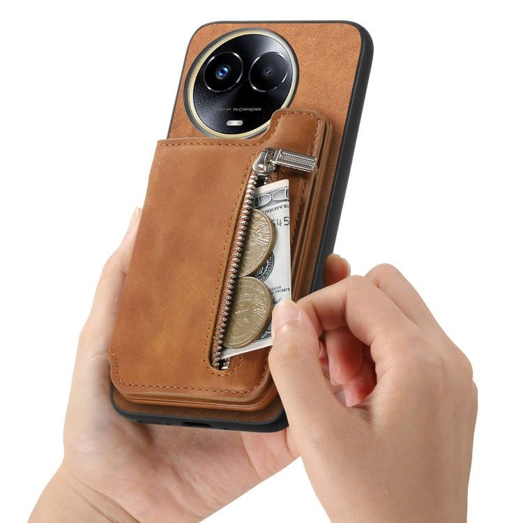 For Realme 11 4G Global Retro MagSafe Zipper Wallet Card Bag Back Phone Case