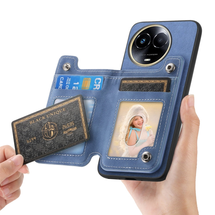 For Realme 11 5G Global Retro MagSafe Zipper Wallet Card Bag Back Phone Case