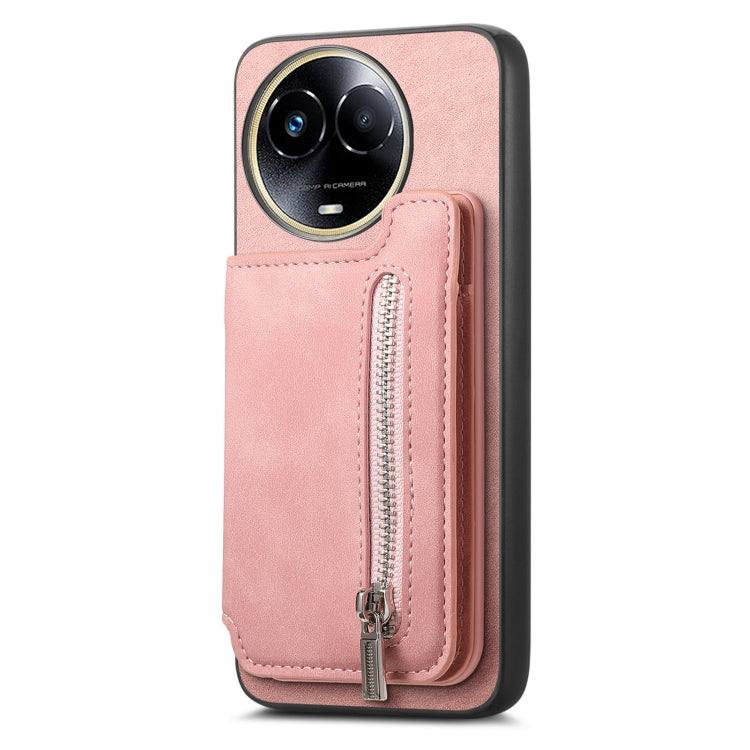For Realme 11 5G Global Retro MagSafe Zipper Wallet Card Bag Back Phone Case