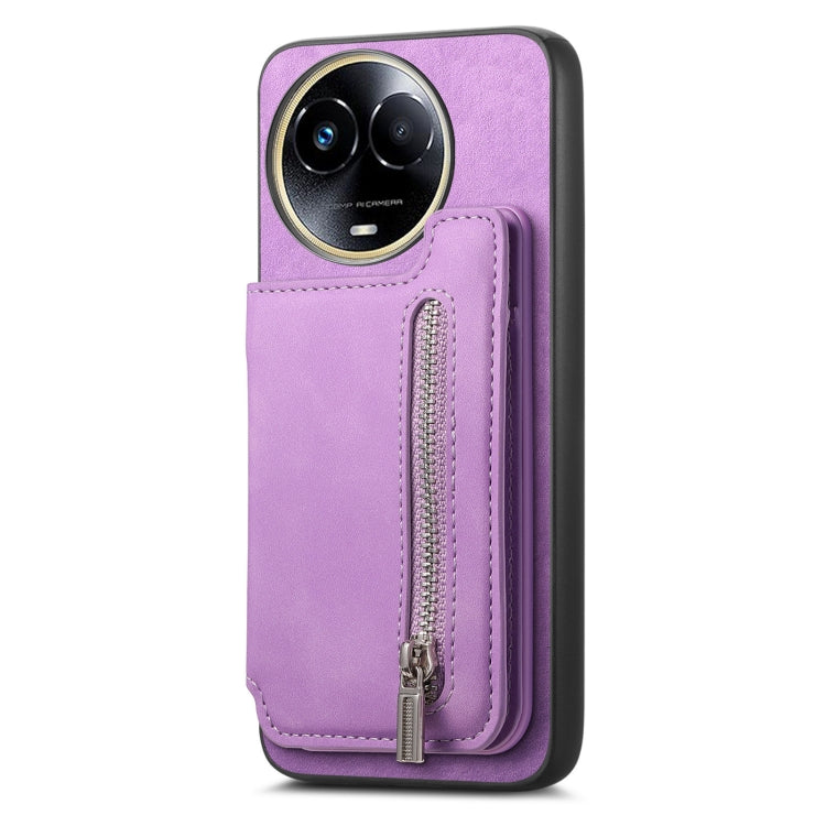 For Realme 11 5G Global Retro MagSafe Zipper Wallet Card Bag Back Phone Case