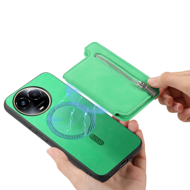 For Realme 11 5G Global Retro MagSafe Zipper Wallet Card Bag Back Phone Case