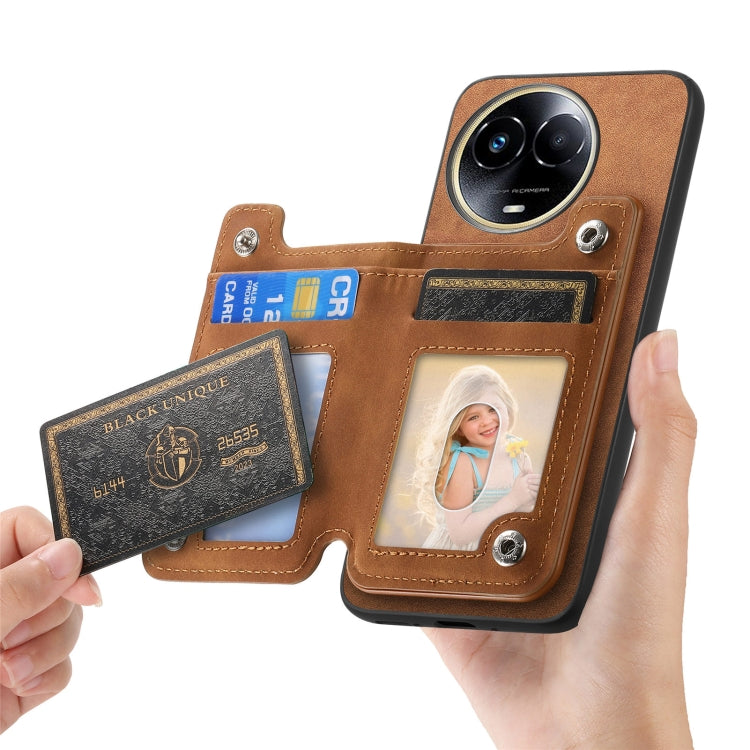 For Realme 11 5G Global Retro MagSafe Zipper Wallet Card Bag Back Phone Case