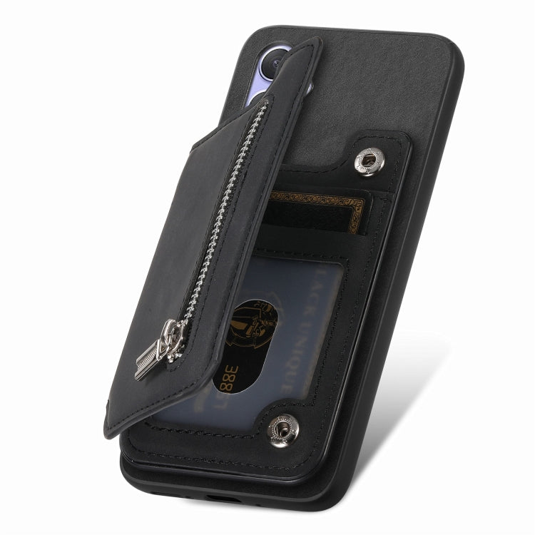 For Honor 100 Retro MagSafe Zipper Wallet Card Bag Back Phone Case
