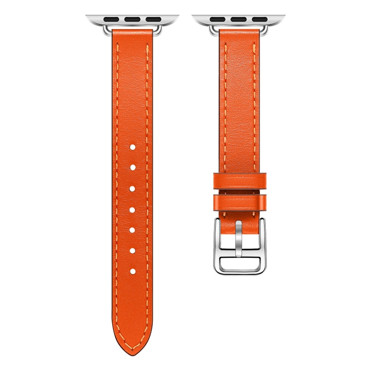 For Apple Watch 46mm / 49mm / 45mm / 44mm Classic Connector Buckle Slim Cow Real Leather Watch Band