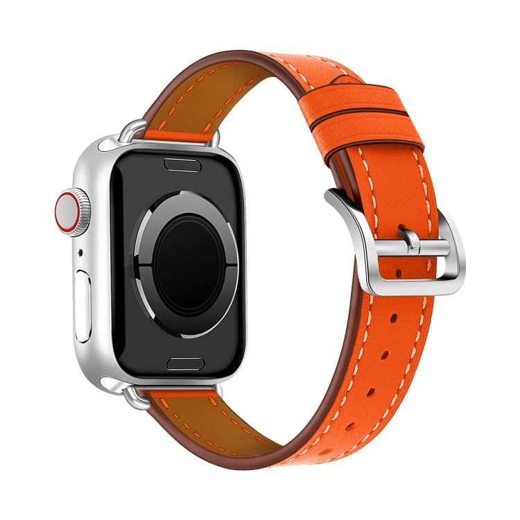 For Apple Watch 46mm / 49mm / 45mm / 44mm Classic Connector Buckle Slim Cow Real Leather Watch Band