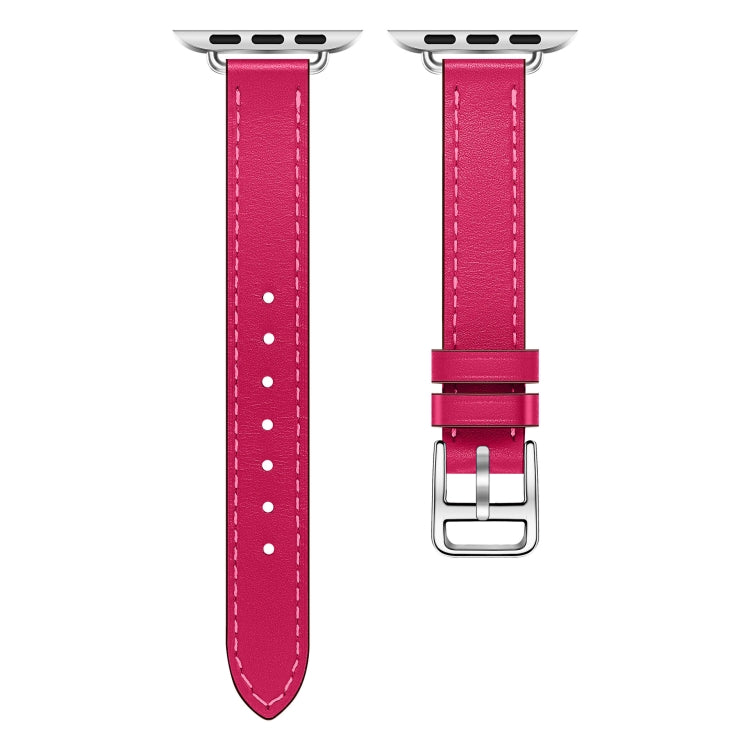 For Apple Watch 46mm / 49mm / 45mm / 44mm Classic Connector Buckle Slim Cow Real Leather Watch Band
