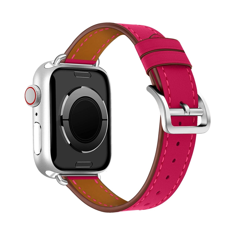 For Apple Watch 46mm / 49mm / 45mm / 44mm Classic Connector Buckle Slim Cow Real Leather Watch Band