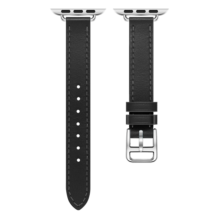For Apple Watch 46mm / 49mm / 45mm / 44mm Classic Connector Buckle Slim Cow Real Leather Watch Band